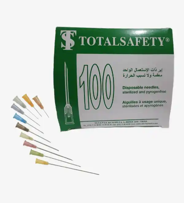 Aiguille hypodermique en acier inoxydable à triple biseau, idéale pour une pénétration précise et sécurisée. Boîte de 100 unités.