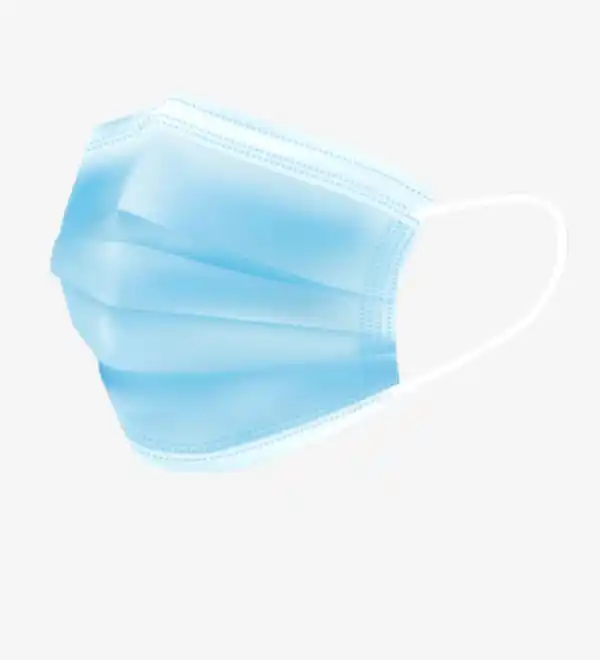 Boîte de 50 bavettes jetables 3 plis, masques de protection pour professionnels de santé et usage quotidien en Tunisie.