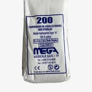 COMPRESSE PROPRE 8*4 12 plis bte de 200, compresses stériles pour nettoyage et protection des plaies.