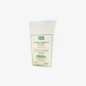 Compresse non stérile MEGA® 10cm x 10cm, tissé 12 plis, pour soins médicaux et nettoyage des plaies.