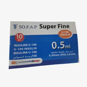 Seringue insuline 0,5 ml prête à l'emploi, boîte de 10 unités.