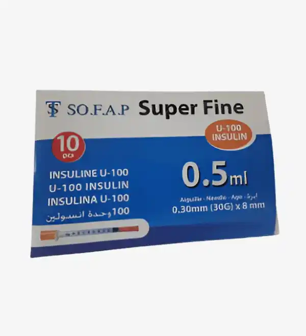 Seringue insuline 0,5 ml prête à l'emploi, boîte de 10 unités.
