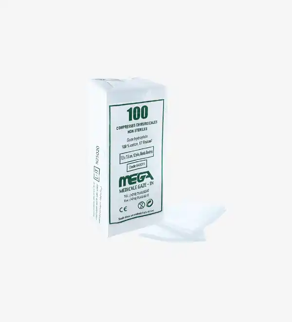 Compresse non stérile MEGA® 7.5cm x 7.5cm tissé 12 plis pour soins médicaux