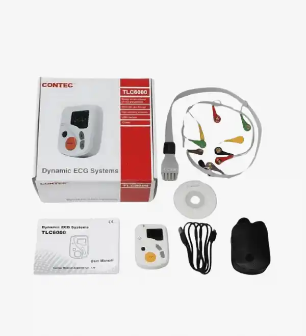 Holter Rythmique TLC6000 Contec, dispositif médical pour enregistrement ECG 12 dérivations, 48 heures, analyse cardiaque précise.